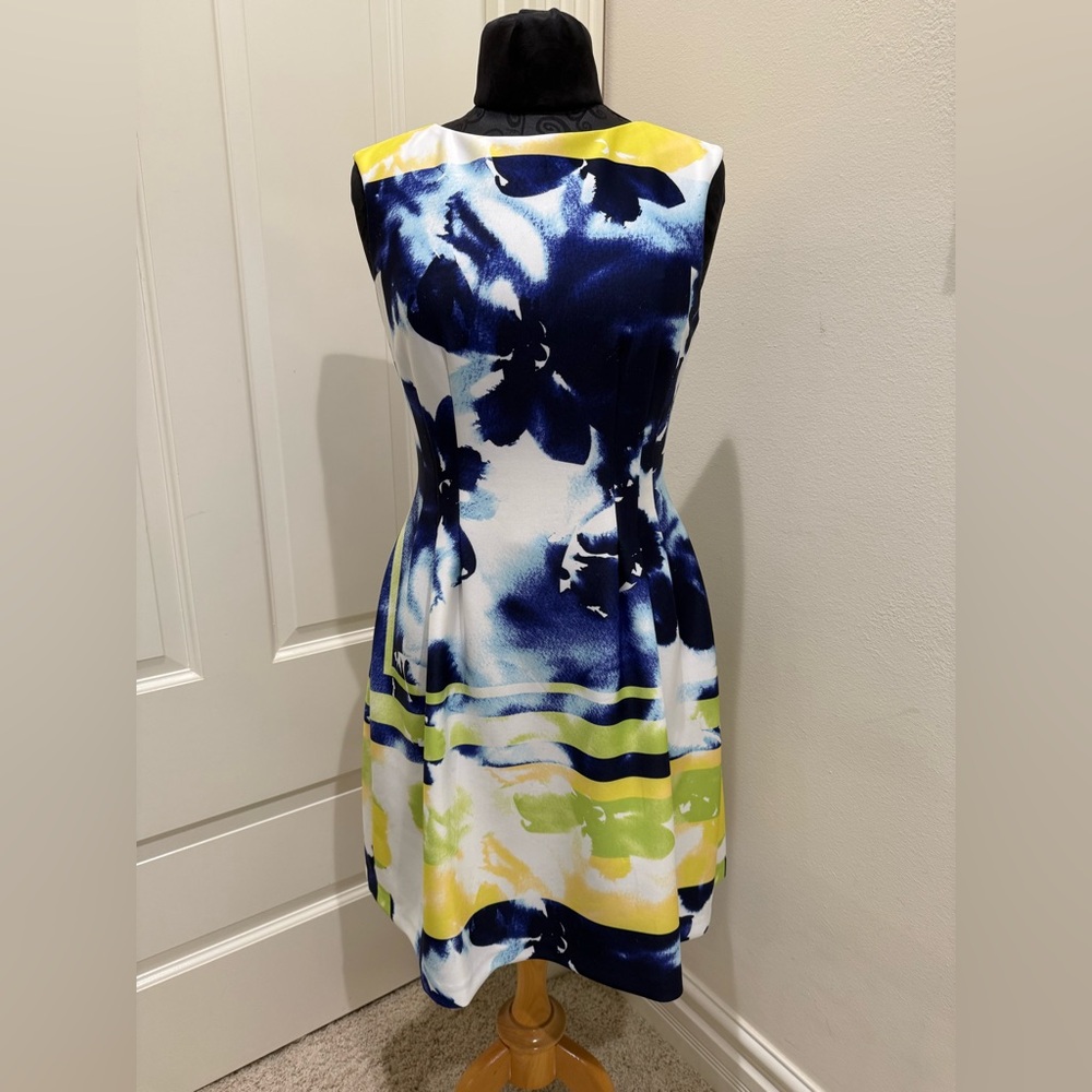 Vince Camuto Blue and White Sheath Dress for Wedding Guest